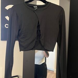 Windsor Black Lace-Up Long Sleeve Crop Top